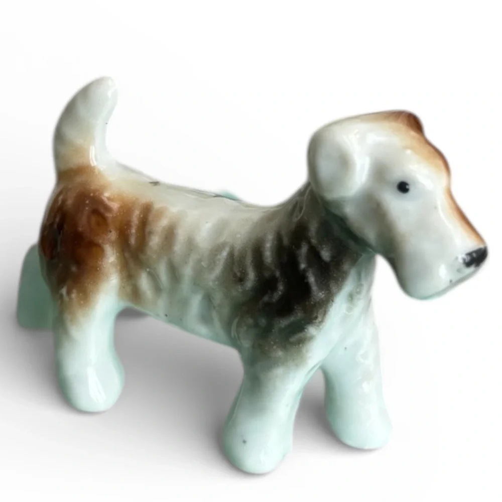 Vintage Porcelain Dog Brown 1930s 1940s White Terrier Dog Figurine